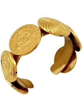 Chanel CC Logo Bangle Gold Plated Bracelet
